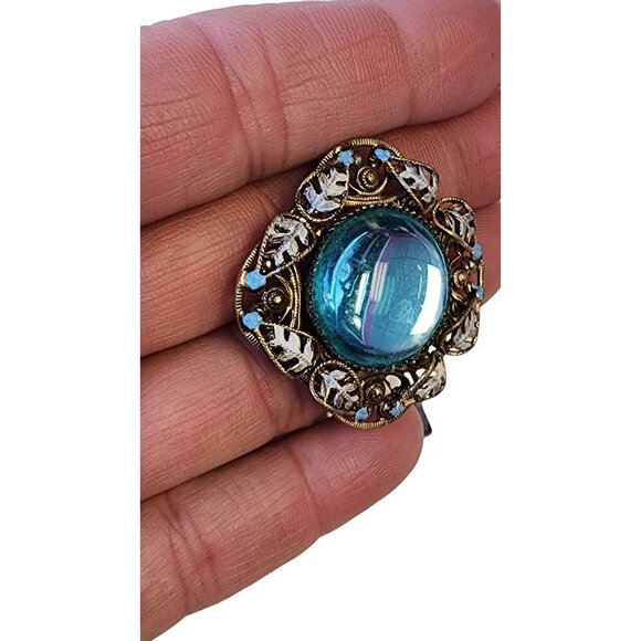 Vintage Czech Glass & Enamel Brooch (A1686) - Picture 3 of 5